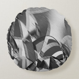 Almofada Redonda Cinza listra sobre a imagem preta com garoa