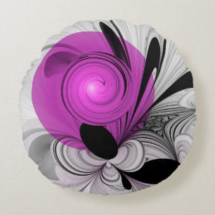 Almofada Redonda Cinza Negra abstrato com Fratura Magenta