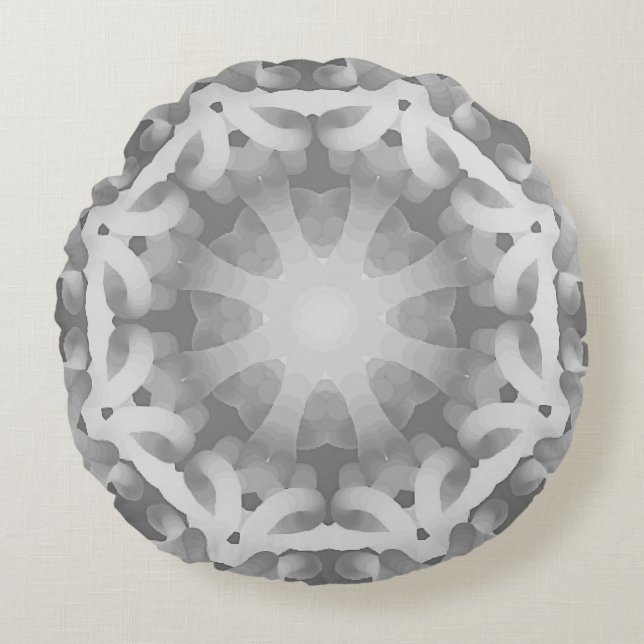Almofada Redonda Cinza Negra Design abstrato branco (Frente)