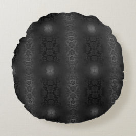 Almofada Redonda Cinza Negra Flores De Prata Flores Elegante