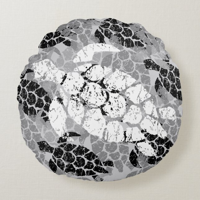 Almofada Redonda Cinzas reversíveis havaianas da tartaruga de mar (Frente)