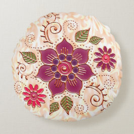 Almofada Redonda Círculo De Filigrana Com Flores