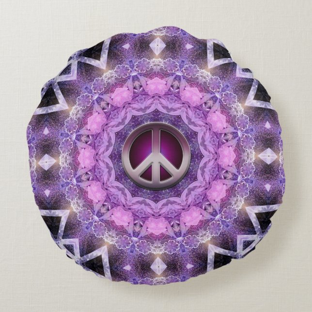 Almofada Redonda Círculo de Paz Mandala Rosa Roxo Bonito (Verso)