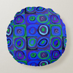 Almofada Redonda Círculo Quadrado do Kandinsky Farbstudie Blue Quad