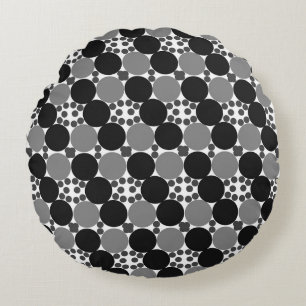 Almofada Redonda Círculos Monocromáticos: Abstrato Preto Branco E C