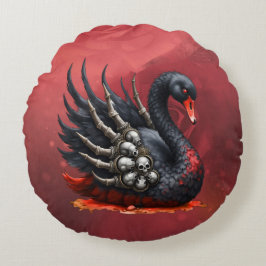Almofada Redonda Cisne Negro de Ossos – Elegância Gótica