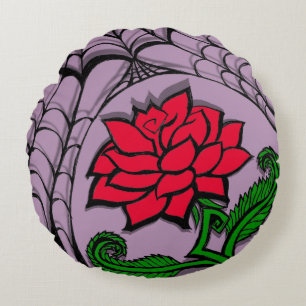 Almofada Redonda Citação Pastel Goth Rosa Teia de Aranha