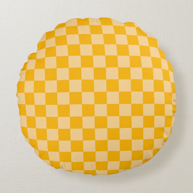 Almofada Redonda Citrus cream checkered board pattern (Frente)