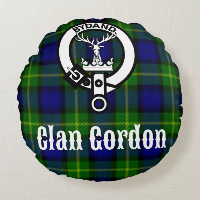 Almofada Redonda Clan Gordon Tartan Crest (Frente)