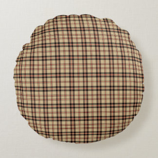 Almofada Redonda Classic Brown Beige Plaid Round Throw Pillow