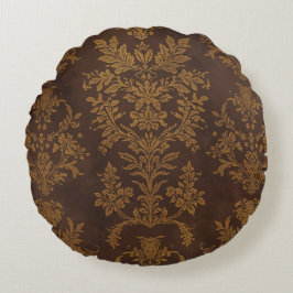 Almofada Redonda Classic Brown Gold Ornament, Vintage