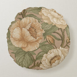 Almofada Redonda Classic,Lovely Flowers Pattern, Sage Gold Bloom