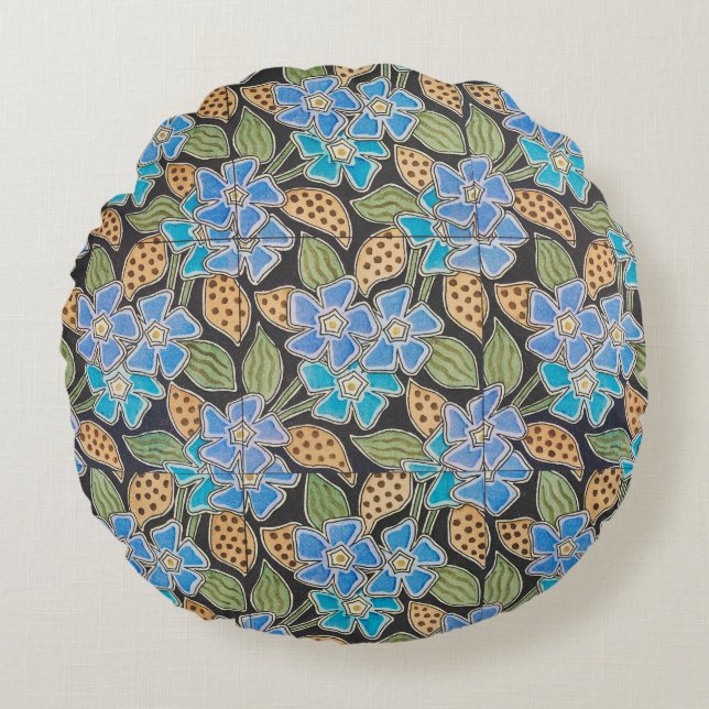 Almofada Redonda Clássico Floral Clássico Azul-Flor Elegante (Frente)