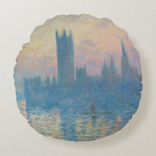 Almofada Redonda Claude Monet Casas do Parlamento Pôr do Sol