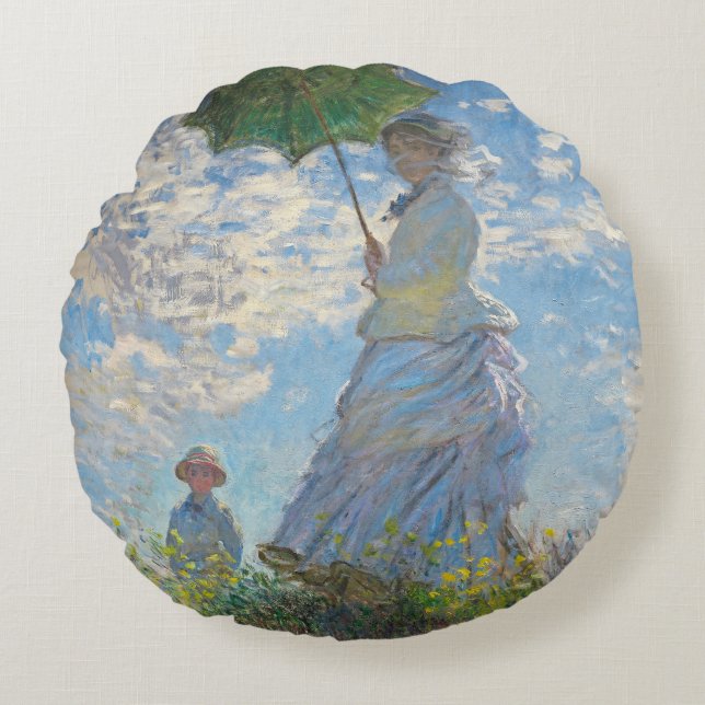 Almofada Redonda Claude Monet | Mulher com Parasol (Frente)