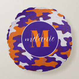 Almofada Redonda Clemson-Inspired Orange & Purple Tiger Camo