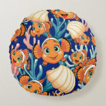 Almofada Redonda Clown fish Cartoon cute Family Underwater<br><div class="desc">Cute and Joyful little Clownfish Cartoon Characters swimming together on underwater Coral Reef Background. Original Vector Illustration Copyright BluedarkArt.</div>