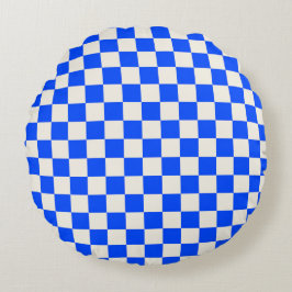 Almofada Redonda Cobalt and cream checkerboard pattern