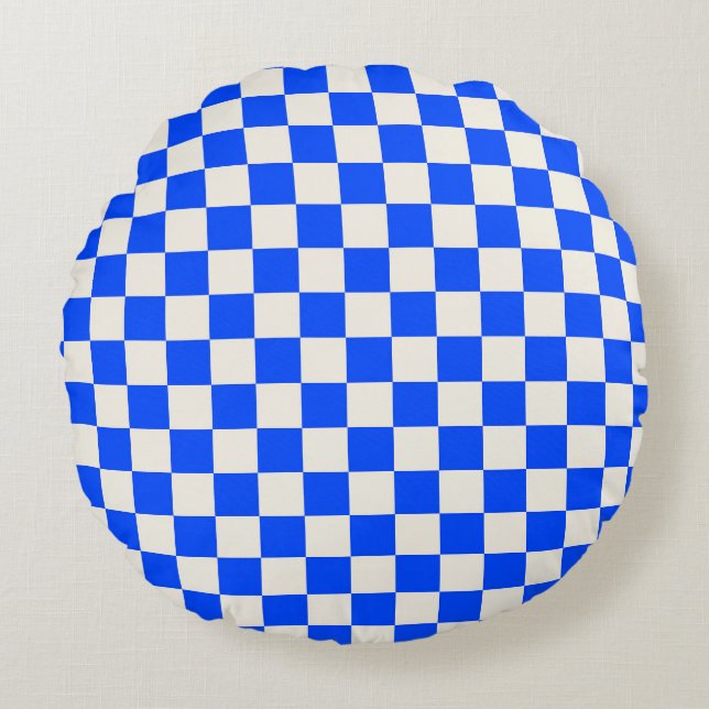 Almofada Redonda Cobalt and cream checkerboard pattern (Frente)