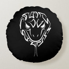 Almofada Redonda Cobra de Tribal Negro e Branco