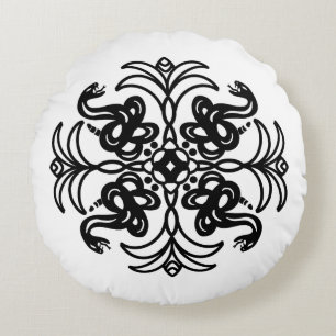 Almofada Redonda Cobra Mandala Preto-Branco Tribal
