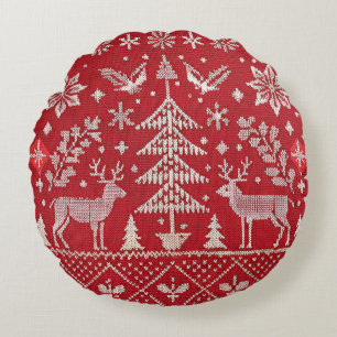 Almofada Redonda Cobrir Bordado de Natal Nórdico