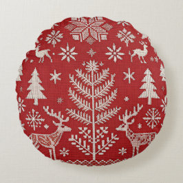 Almofada Redonda Cobrir Bordado de Natal Nórdico