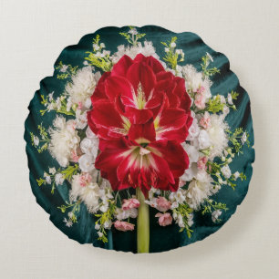 Almofada Redonda Cobrir Travesseiro decorativo Floral do Amaryllis 