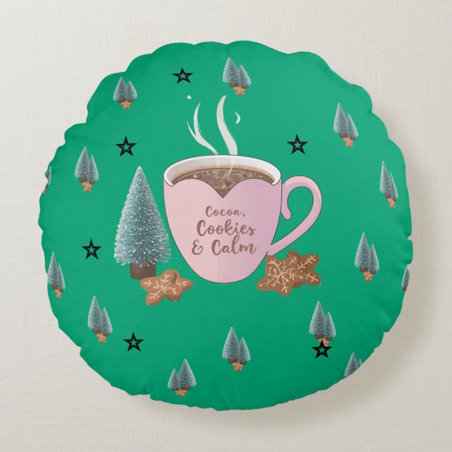 Almofada Redonda Cocoa, Cookies & Calm – Pastel Christmas CoT-Shirt (Frente)