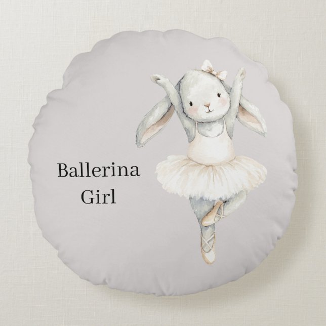 Almofada Redonda Coelha Menina Bailarina de Tutu (Frente)