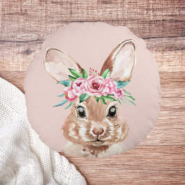 Almofada Redonda Coelhinho De Aquarela Rosa De Pastel Moderno Com F