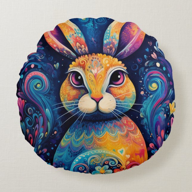 Almofada Redonda Coelhinhos e corações Azuis (Frente)