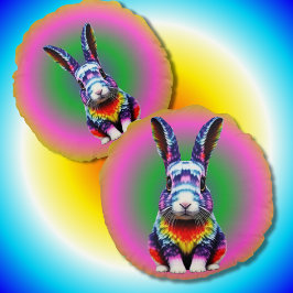 Almofada Redonda Coelho de cor clara Hippy Groovy Bunny