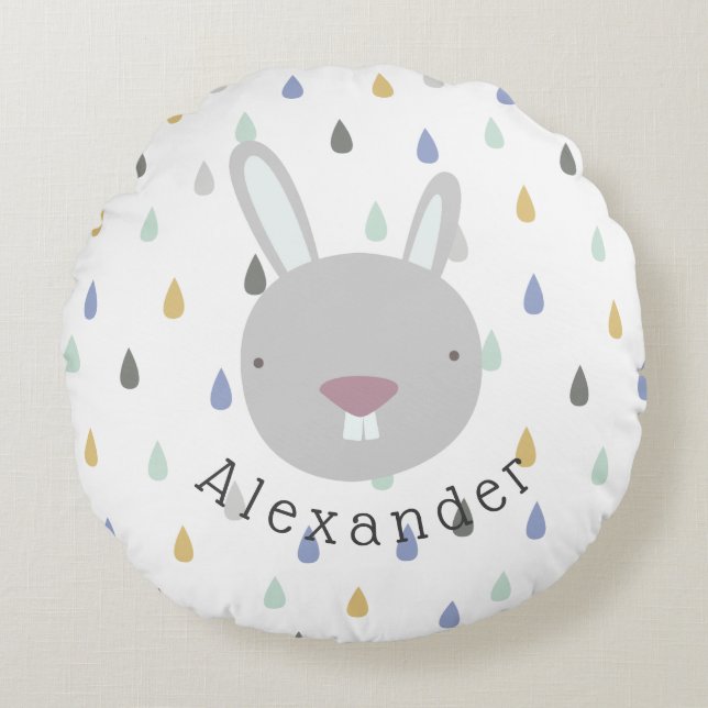 Almofada Redonda Coelho de Cute de Nome Personalizável (Frente)