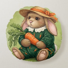 Almofada Redonda Coelho num macacão verde com carrot