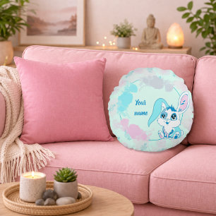 Almofada Redonda Coelho Personalizado Fofo Kawaii Azul