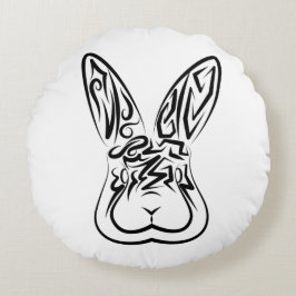 Almofada Redonda Coelho Tribal Negro e Branco