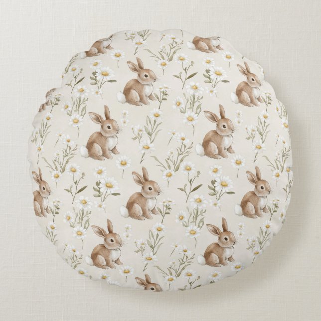 Almofada Redonda Coelhos Daisy Flores (Frente)