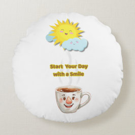 Almofada Redonda Coffee Time – Cute Smiling Cup