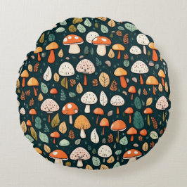 Almofada Redonda Cogumelos brancos folhas design