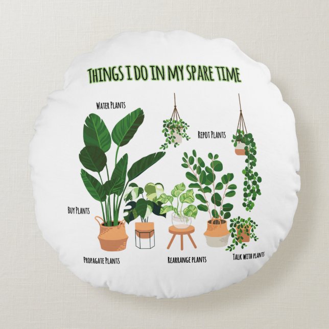 Almofada Redonda Coisas Que Eu Faço No Meu Tempo Livre - Jardineiro (Frente)