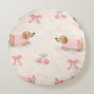 Almofada Redonda Cojín Decorativo con Patrón de Perritos Salchicha