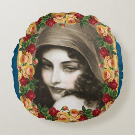 Almofada Redonda Colagem da safra Retro com rendas e flores