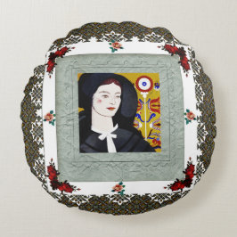 Almofada Redonda Colagem da safra Retro com rendas e flores