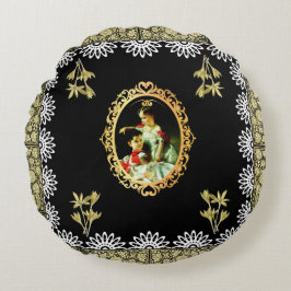 Almofada Redonda Colagem da safra Retro com rendas e flores