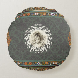 Almofada Redonda Colagem Vintage Retro com rendas e flores