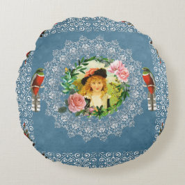 Almofada Redonda Colagem Vintage Retro com rendas e flores