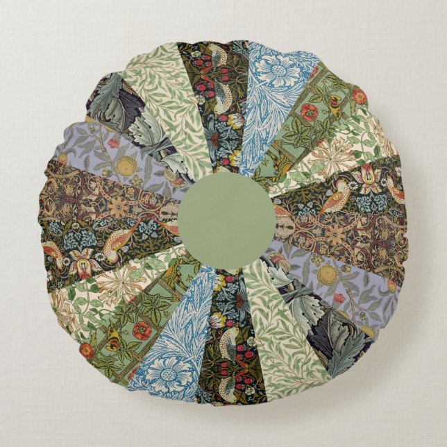 Almofada Redonda Colcha de Patchwork Dresden Plate Verde de William (Frente)