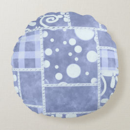 Almofada Redonda Colcha Louca Azul Xadrez Floral Personalizada