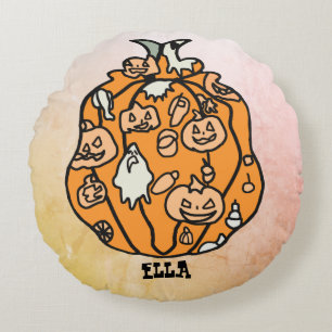 Almofada Redonda Colchões de Abóbora e Tratamentos de Halloween